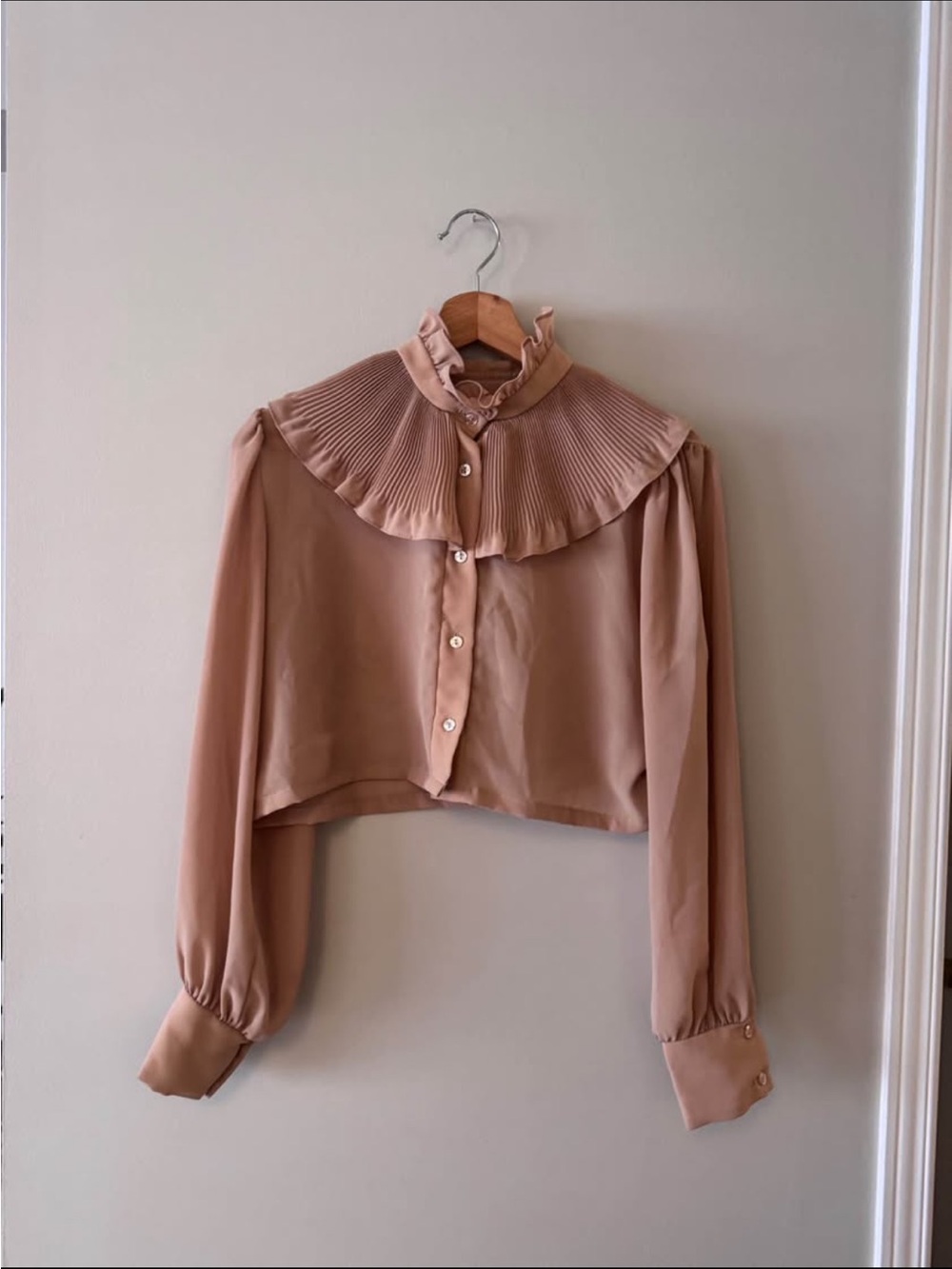 Pleated Collar Crop Blouse - Blush